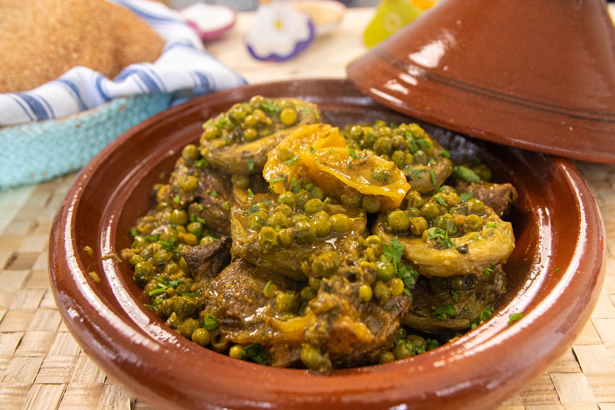 Moroccan Lamb or Beef Tagine with Peas and Artichokes