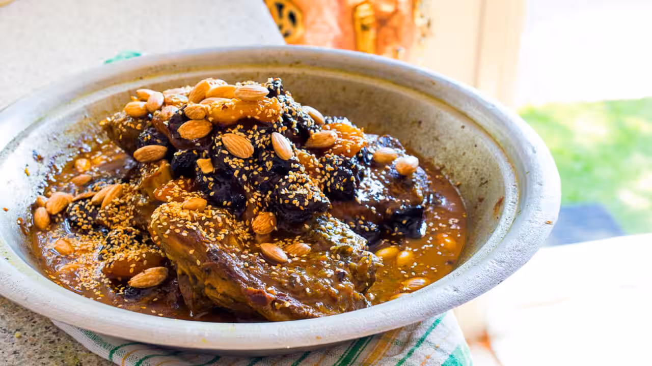Beef Tagine with Apricots, Prunes and Almonds